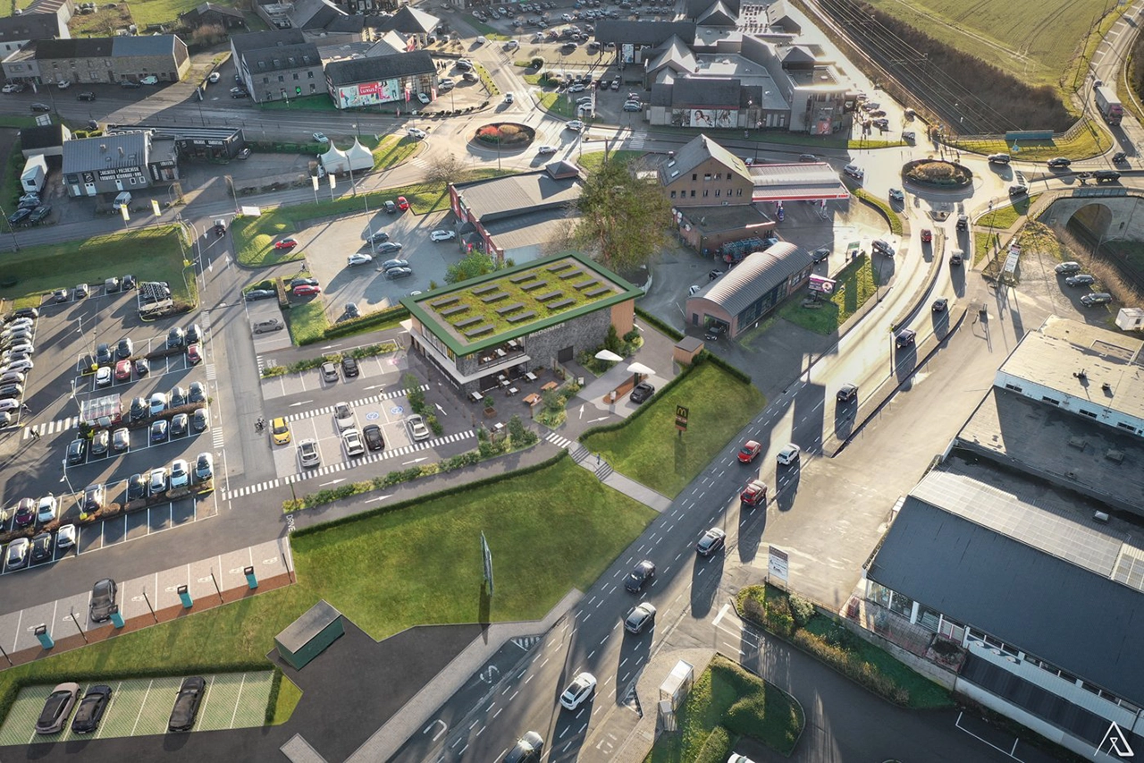 Vue aérienne du projet McDonald's à Libramont
